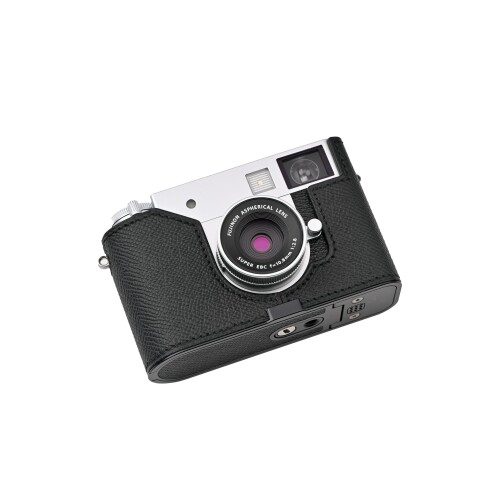 CLC handmade 相応う Fuji x-half/Fuji x-half 専用 写真機入れもの 写真機押しかぶせる 写真機御徒面子 本革 頭層牛皮本体+金属元素軍事基地一皿 (Black)