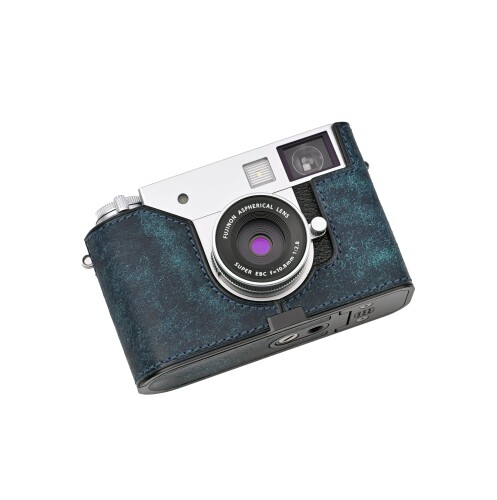 CLC handmade 相応う Fuji x-half/Fuji x-half 専用 写真機入れもの 写真機押しかぶせる 写真機御徒面子 本革 頭層牛皮本体+金属元素軍事基地一皿 (Matte Blue)