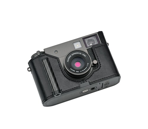 CLC handmade 相応う fuji x-half/fuji x-half 専用 写真機入れもの 写真機押しかぶせる 写真機御徒面子 本革 頭層牛皮本体+金属元素軍事基地一皿+手持ち部分 (Jet Black)