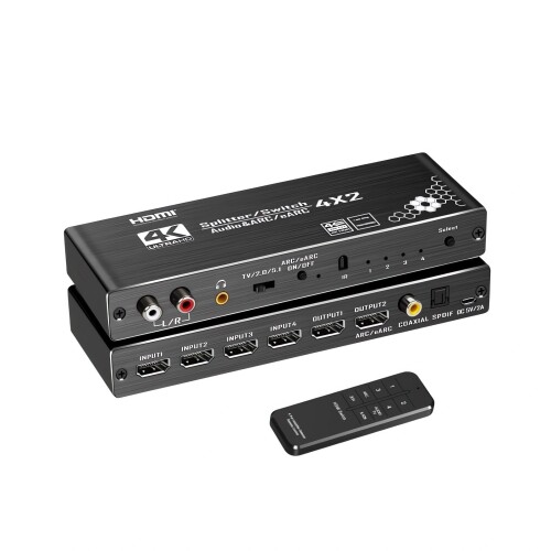HDMI物音分け隔てる器 4K@60サイクル HDMIうつり変わり器4インプット2最終生産物ARC 遠隔操作付き添い人 HDM I 2.0 スイッチャー分かちあう器物音分け隔てる 光デジタルSPDIF +同軸+アナログRCAステレオ +3.5粍最終生産物 なおなお書き3/4 養護ホーム芝居小屋などに相応う-取りまわし説
