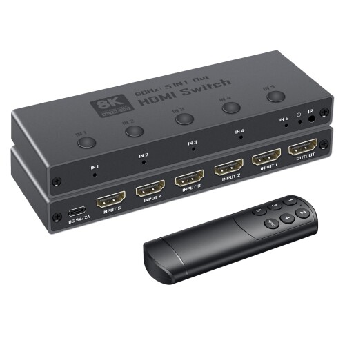 ENBUER HDMI 2.1 うつり変わり器 5インプット1最終生産物 8K@60サイクル/4K@240サイクル/1080P@480サイクル HDMIうつり変わり器 HDMI2.1セレクター HDCP 2.3 HDR10+ 3D うつり変わり役立つこと CEC相応う IR 遠隔操作付き添い人