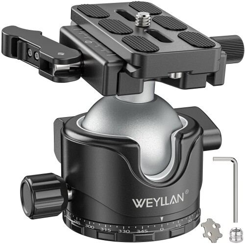 WEYLLAN EH46L ボールヘッド 自由雲台 プロフェッショナルボールヘッド レバー式ロック機構搭載 薄型46mm耐重設計 ARCAスイス互換クイックリリースプレート対応 最大耐荷重25kg/55lbs 三脚/モノ