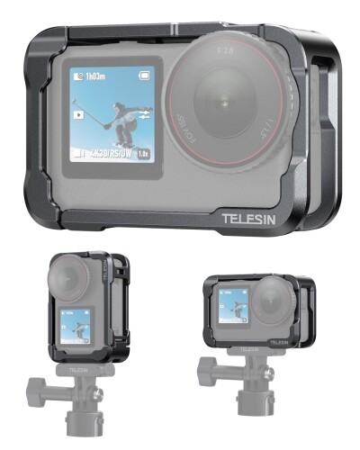 TELESIN公式 アルミ合金ケージ DJI Osmo Action 6 に対応 縦横撮影 保護フレーム 接続可能 三脚 自撮り棒 補光ライト マイクなど 1/4インチネジ穴・コールドシュー付き DJI Osmo Action 6 アクセサリ