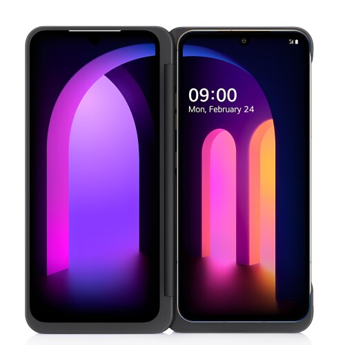 VBESTLIFE V60/ ThinQ 5G 用デュアル 映写幕 入れもの LM-V605N 磁気 Type C アダプタ付き添い人、折りたたみ式、取りはらい能力のある、黒いこと