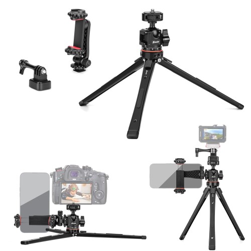 Zeadio ユニバーサル ヘビーデューティー金属元素製三脚一揃いの道具、360°ボールヘッド・スマホホルダー・アクションカメラアダプター付き添い人 - iPhone/Androidスマホ、写真機、ジンバル、ブログ映画化、