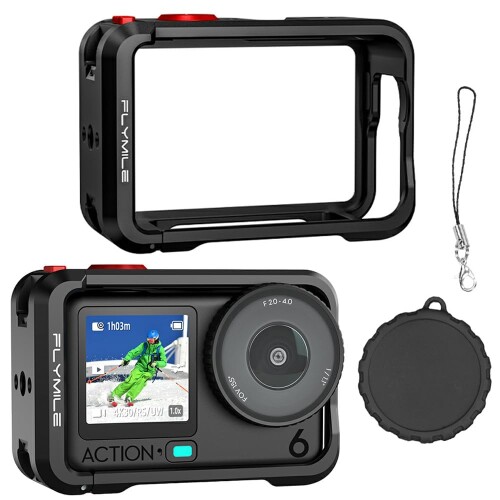 DJI Osmo Action 6 相応う 写真器臥せ篭 防御することひな型 鉤括弧 軽銀アロイ製 多役立つこと押しひろげる付属品 シリコンレンズキャップ付き添い人 全面防御すること用付属品 (黒いこと シングル食い違い)