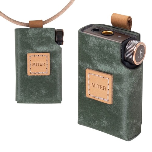MITERケース iFi GO blu Air/iFi GO blu DAC用、Go Blu用ネックレスコード付き手作りイタリアンプエブロレザーカバー (Dark Green)