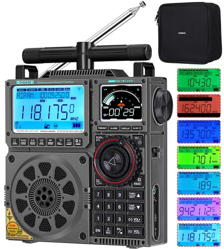 ZHIWHIS BCLラジオSSB高性能マルチバンド AM FM CB LW AIR VHF UHF SW SSBエアバンド受信機 T型アンテナ付き/Bluetooth/MicroSDカード対応/APPコントロール/高感度/1600chプリセット/外部アンテナ端子/タイマ