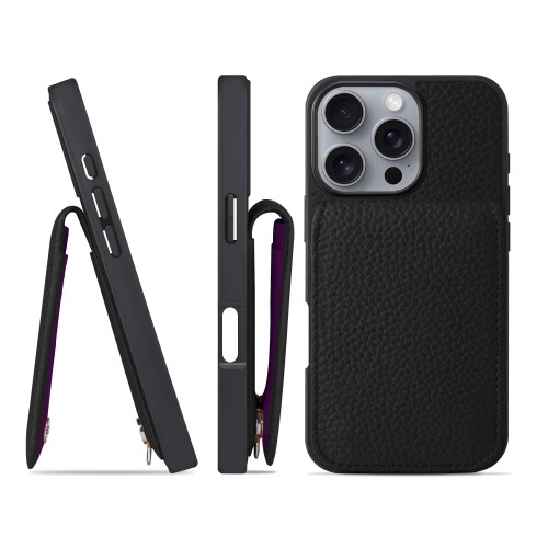 HANATORA for iPhone 16Pro 入れもの バンパー型 本革 スマホケース スマホ 歌留多衣嚢 照明ランプ ストラップ 付き添い人 シュリンクカーフレザー 黒いこと SCPG-16Pro-Black 差し上げ物 生まれ落ちる日 女