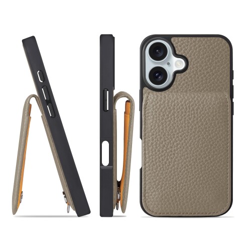 HANATORA for iPhone 16 入れもの バンパー型 本革 スマホケース スマホ 歌留多衣嚢 照明ランプ ストラップ 付き添い人 シュリンクカーフレザー グレージュ SCPG-16-Grege 差し上げ物 生まれ落ちる日 お上さん