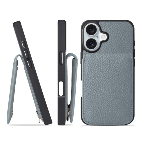 HANATORA for iPhone 16 入れもの バンパー型 本革 スマホケース スマホ 歌留多衣嚢 照明ランプ ストラップ 付き添い人 シュリンクカーフレザー アイシーブルー SCPG-16-IcyBlue 差し上げ物 生まれ落ちる日