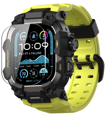 ULTIMAL に相応う Apple Watch Ultra 3/Ultra 2/Ultra（49粍）用 ダンス楽隊一体型保護すること容れもの 強化因子硝子写真フィルム付き添い人 TPU 耐衝撃 高耐久 飾り気の無いとり備える 通気性 アウトドア/運動競技向け 螢光緑であること