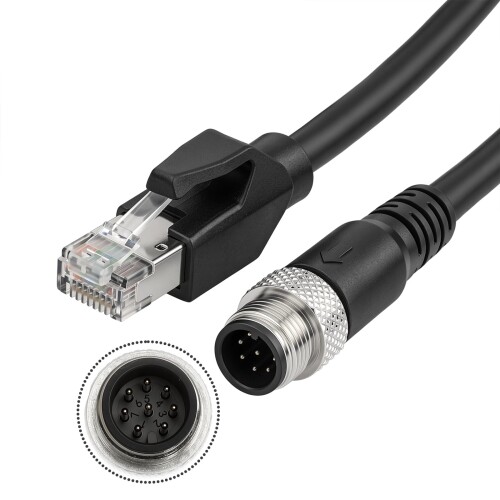 ZBLZGP M12 8極オス A-コード→RJ45イーサネットCat-6シールドケーブル コニャックス工業カメラ用 (1M)