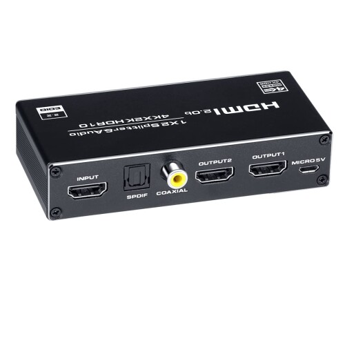 BLUPOW 4K60Hz・HDR対応 HDMI分配器 1入力2出力+音声分離機(同軸・光デジタル・3.5mmステレオ音声出力) HDCP2.2 HDMI2.0セレクター オーディオ分離 スプリッター 2画面同時出力 ダウンスケール機能