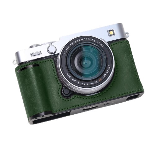 RYDSCAM 写真機入れもの 、 相応う FUJIFILM FUJI 富士 X-E5 XE5 、 専用本革 写真機押しかぶせる 、 銀付本革本体手作り 、 原則として型一枚板軽銀アロイ軍事基地一皿積み上げる (レトロ緑)