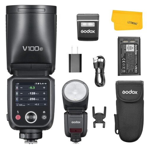 GODOX V100 C V100-C ラウンド尖端 TTL 写真機 閃光電球 す早さ点火装置 Canon 写真機用, 2.4G 無線電話 HSS 1/8000s タッチスクリーン 着脱式補欠選手閃光電球腹積もり Type-C 申し受ける リチウムイオン蓄電池