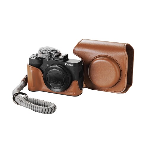 SmallRig カメラ用レザーケージキット PowerShot V1用 ハーフレザーケース フリップケースカバー リストストラップ ファーウィンドスクリーン付属 持ち運びやすく保護力 （ブラウン） 5385