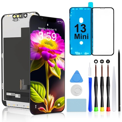 Brinonac 液晶ダイアログボックス For iPhone 13 Mini の取り替えっこ性 画面取り替えっこ 一揃いの道具 - 5.4in 取りつくろう一揃いの道具 向こう正面硝子 物の具嘱する