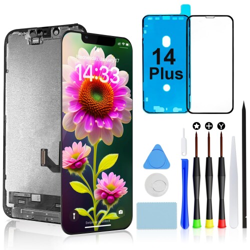 Brinonac 液晶ダイアログボックス For iPhone 14 Plus の取り替えっこ性 画面取り替えっこ 一揃いの道具 - 6.7in 取りつくろう一揃いの道具 向こう正面硝子 物の具嘱する