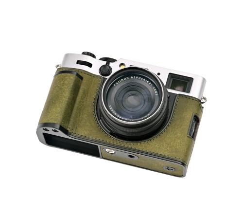 CLC handmade 相応う fuji X100VI/fuji X100VI 専用 写真機入れもの 写真機押しかぶせる 写真機御徒面子 本革 頭層牛皮本体+金属元素軍事基地一皿+手持ち部分 (Matte Green)