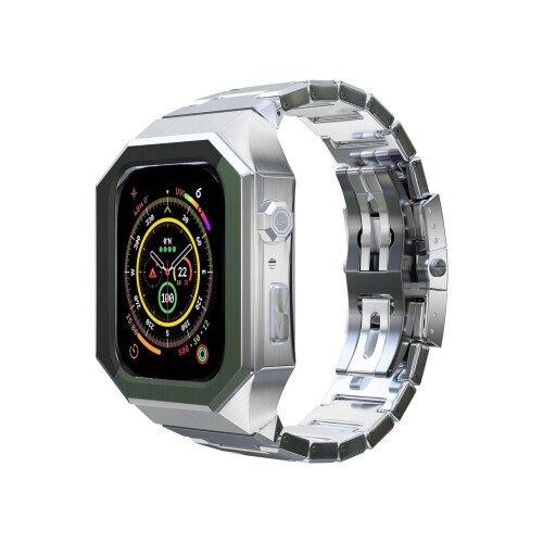 (RACINGPREMIUM) カスタムAppleWatchフルシリーズ44/45mm高級鋼製改ぞう腕時計ベルト+ステンレスチタン合金保護ケース、ベルギーオリジナルデザイン、適用iWatchS9/S8/S7/S6/S5/S4/SE ケースバンド (For 30,209円