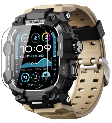 ULTIMAL に対応 Apple Watch Series 9/8/7（45mm）用 バンド一体型保護ケース TPU 耐衝撃 高耐久 通気性 簡単装着 スポーツ/アウトドア向け デザートイエロー