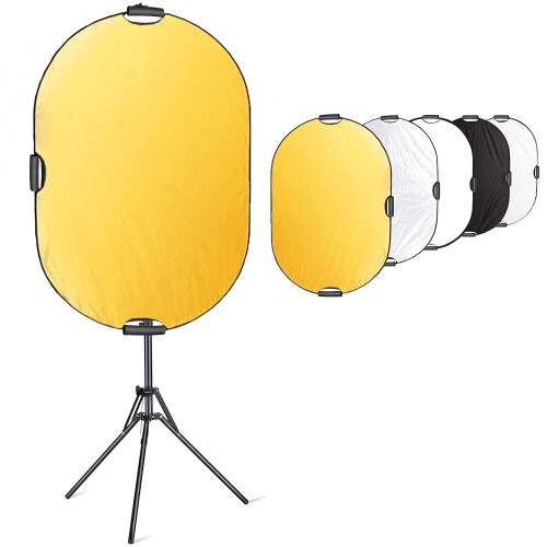 Selens 楕円レフ板 80x120cm ライトスタンド180cm クリップホルダー スタジオ撮影キット 人物撮影 商品撮影 室外撮影対応 (金、銀、白、黒、半透明)の5色対応