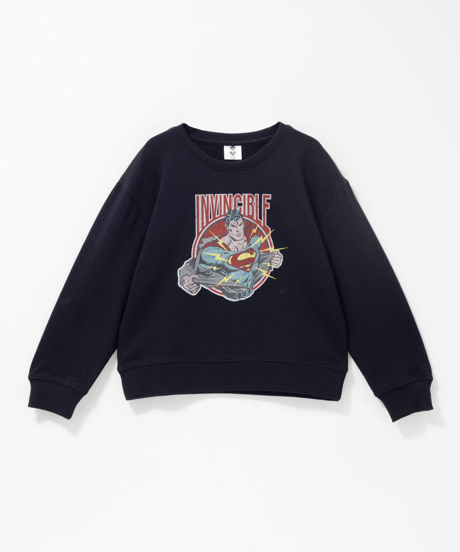 [今だけP5倍！最大2000円OFFクーポン]スーパーマン 裏毛 トレーナー キッズ 子供服 男の子 スウェット ボーイズ トップス キャラクター スーパーマン 黒 ゆったり クルーネック プルオーバー画像