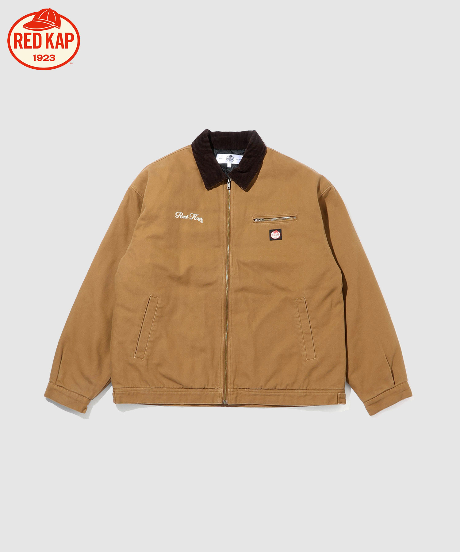 [今だけ！まとめ買いクーポンでお得]レッドキャップ REDKAP ワークウェア メンズ ワークジャケット オーバーサイズ ビッグシルエット 大きめ ゆったり アウター 裏地 中綿 キルティング 暖かい ポケット ロゴ 刺繍 黒 襟付き ジップアップ アウター レディース｜Mac-House店