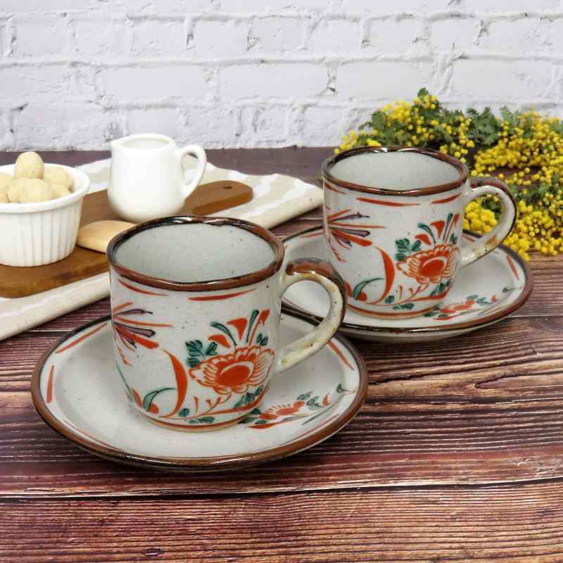 和座の蔵 おしゃれ 九谷焼 コーヒーカップ ペアセット 赤絵 陶器 ブランド 食器 結婚祝い プレゼント画像