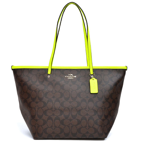 macalpine: Coach /COACH taxis zip top tote bag outlet F34703 SVDLP (Brown / neon yellow ...