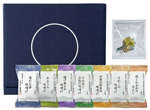 お中元 夏ギフト 茅乃舎 フリーズドライ味噌汁7種20食ギフト ミニアジサイ付 のし付 ギフト 袋付 2026 プリザーブド 花はイメージです|Macaron