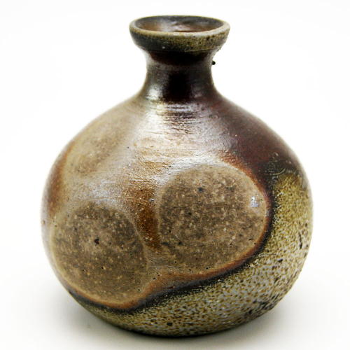備前焼 かぶら形花入れ 窯元 絵描き 石田育男 陶印 床柱掛け 花入れ 花器 花立て 徳利 2合入り口・入口 牡丹餅文様 窯変 胡麻垂 灰被り 緋襷 桟切り 瀬戸もの bizenyaki_kaburagata_hanaire_01
