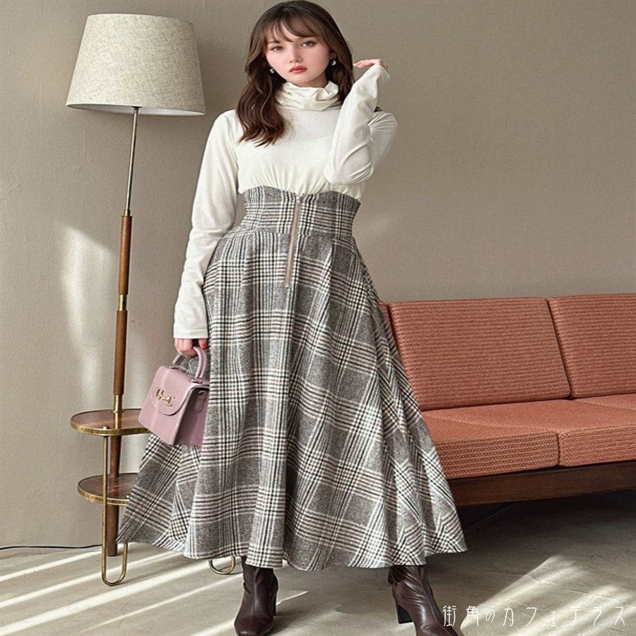 ロングスカート アンクル丈 マキシ丈 フレア Aライン ファスナー ハイウエスト 編み上げ レースアップ コルセット風 かわいい 大人可愛い きれいめ カジュアル 大人 上品 おしゃれ お洒落 レトロ こなれ感 コンサバ系 ラフ 抜け感 エレガント レディライク ガーリー|街角のカフェテラス 店
