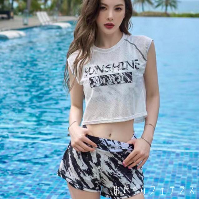 ビキニ 2色 水着 パンツ Tシャツ スイムウェア タンキニ 日焼け防止 UVカット 紫外線対策 上下 3点 Uネック Ａライン フレア かわいい 大人可愛い きれいめ シンプル カジュアル ナチュラル 華やか 大人 大人っぽい おしゃれ 主役級 女っぽ スポーティ リーフ柄 ボタニカル