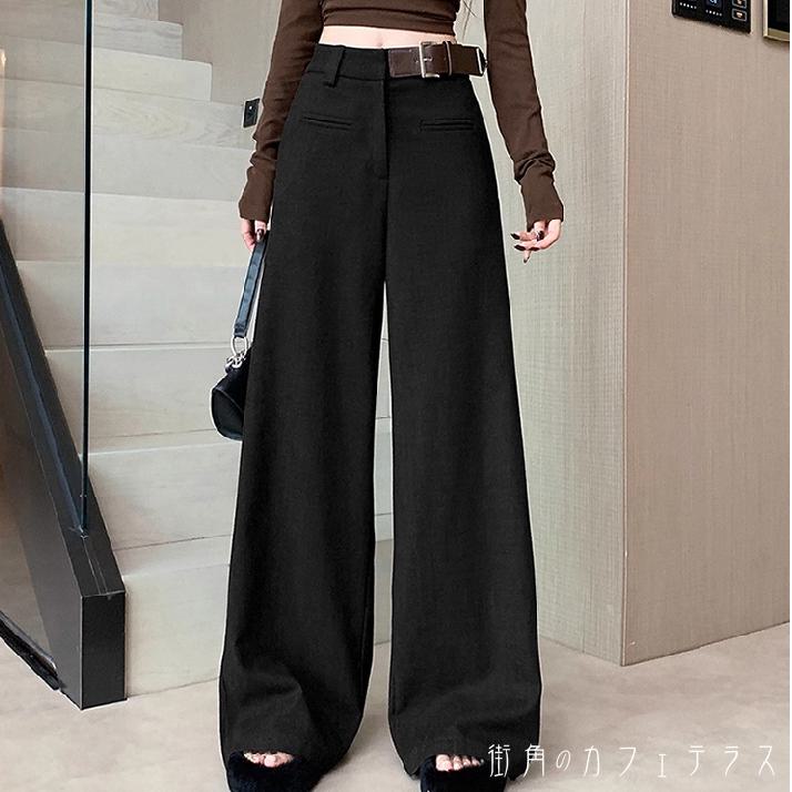 ワイドパンツ 2色 フレア Aライン ロング かわいい 大人可愛い 大人女子 綺麗 シンプル カジュアル 大人 上品 おしゃれ お洒落 こなれ感 ラフ コンサバ 着痩せ ヘルシー 無地 秋 30代 40代 レディース 女性用 ママ デート お出かけ 女子会 お呼ばれ 休日 お茶会 授業参観｜街角のカフェテラス 店