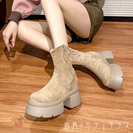 ブーツ 2色 靴 シューズ 厚底 タンクソール ラウンドトゥ 丸トゥ 厚手生地 艶なし マット 可愛い 大人可愛い きれいめ シンプル カジュアル シック コンサバ 華やか 大人 上品 おしゃれ 高見え 無地 冬 お呼ばれ レディース 女性用 ママ 30代 40代 通勤 デート お出かけ|街角のカフェテラス 店