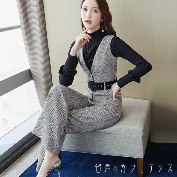 オーバーオール サロペットパンツ 2色 フレア Aライン ロング ポケット ウール 厚手生地 かわいい 大人可愛い 大人女子 綺麗 シンプル カジュアル 大人 上品 おしゃれ お洒落 こなれ感 ラフ コンサバ 着痩せ レディライク 冬 30代 40代 レディース 女性用 ママ デート