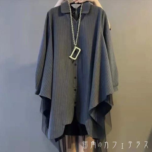レディース トップス シャツ ブラウス クルーネック フェイクレイヤード 重ね着風 シンプル カジュアル きれいめ 大人かわいい レース チュール 体型カバー 二の腕カバー スタイルアップ こなれ感 抜け感 キュート モノトーン ストライプ 長袖 20代 30代 40代 通勤 通学