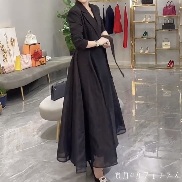 レディース ドレス パーティードレス ワンピース Aライン カラーブロック Vネック ロング丈 マキシ丈 シンプル きれいめ 大人かわいい レトロ こなれ感 体型カバー 二の腕カバー スタイルアップ 長袖 ブラック 黒 結婚式 ２次会 お呼ばれ パーティー お食事会 ディナー 6,106円