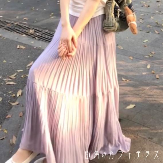 ロングスカート 春 アンクル丈 マキシ丈 フレア Aライン 伸縮性 ウエストゴム フィット感 薄手 裏地 プリーツ ステッチ切り替え かわいい 大人可愛い きれいめ シンプル カジュアル 大人 上品 おしゃれ お洒落 こなれ感 コンサバ系 ラフ 抜け感 レディライク フェミニン 無地