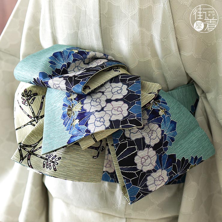 楽天市場】「召しませ花」半幅帯 - 花の杜（ブルー/MH-71-B 