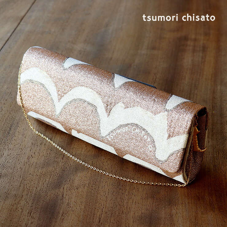 ＼WeekendSale開催中!／【特別価格】tsumori chisato（ツモリチサト）クラッチバッグ - ねこ波（オフシロ×ピンクゴールド）- 金 ゴールド 猫 動物 帯地 正絹 ラメ なみ パーティーバッグ 和洋兼用 レディース【送料無料】【新品】 17,182円