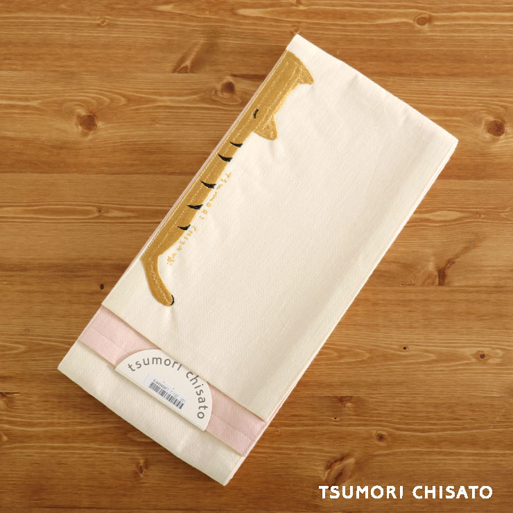 【特別価格】『tsumori chisato - ツモリチサト -』　細帯（半巾帯） - 麻無地・ねむり猫（アイボリー/6t-122） - 浴衣  夏着物 猫 動物 ガーリー 浴衣帯 ゆかた帯 半幅帯【送料無料】【あす楽】【新品】 | 街着屋 〜きもの遊び〜
