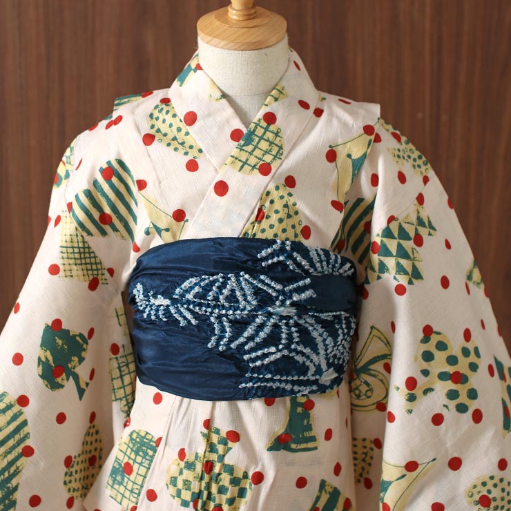 綿100 レトロ コットン 5 6才向け こどもゆかた 110cm対応 浴衣 単品 5 6歳向け 適応身長102 110cm 帯や小物は別売りです 浴衣単品販売です こども 天然素材 仕立て上がり 浴衣 染 トランプ グリーン 綿100 コットン ドット ハート 夏祭り 花火 大会