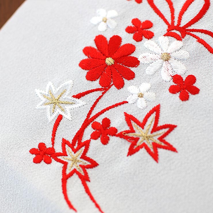 高価値セリー 22年新商品 洗える こども用 ちりめん 刺繍 半衿 全4柄 日本製 キッズ 柄 半襟 和柄 小紋柄 ポリエステル カジュアル 家庭洗濯 レトロ モダン 華やか 赤 白 紅白 毬 梅 紅葉 くす玉 薬玉 花 流水 フラワー かわいい