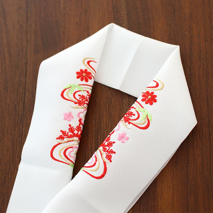 高価値セリー 22年新商品 洗える こども用 ちりめん 刺繍 半衿 全4柄 日本製 キッズ 柄 半襟 和柄 小紋柄 ポリエステル カジュアル 家庭洗濯 レトロ モダン 華やか 赤 白 紅白 毬 梅 紅葉 くす玉 薬玉 花 流水 フラワー かわいい