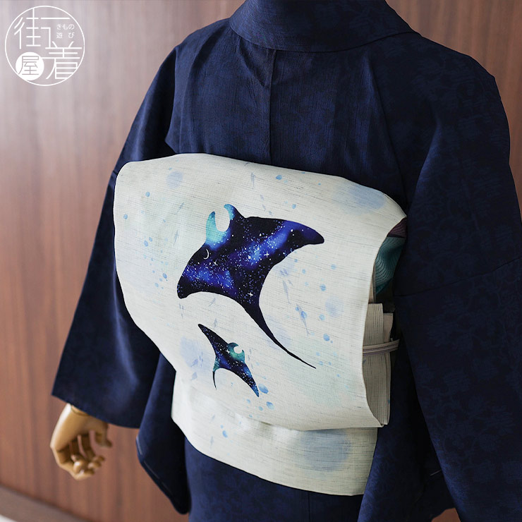 週末お値下げ　新品　麻の名古屋帯 本麻] 夏名古屋帯 墨猫 (麻/墨黒色) リネン 京袋帯 名古屋帯 八