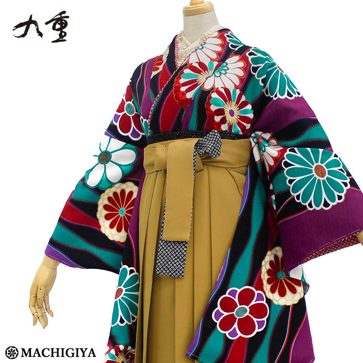 【 レンタル 】大学 卒業式 袴セット よろけに菊 紫 黄 芥子 紫 青緑 Ｍ L サイズ 立涌 モダン レトロ 古典柄 九重 袴 フルセット 着物 ハイカラ 和服 大卒袴 大卒 卒業 服装 先生 教員 保護者 母 大人 入学式 往復送料無料 貸衣裳【K-230】【H-78】(ma510)
