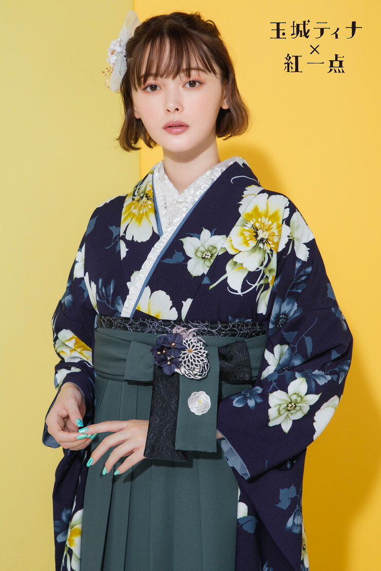 【 レンタル 】大学 卒業式 袴セット 野花 ネイビー オフ白 紺 茶 チェコ―ル グレー 薔薇 バラ ばら 刺繍 花 M 女性 モダン レトロ 玉城ティナ 紅一点 袴 フルセット 着物 和服 卒業 先生 教員 保護者 母 大人 ハカマ はかま 往復送料無料 貸衣裳【IN-46】【IH-42】(ma601)